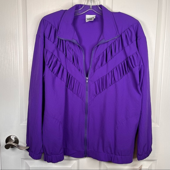 Vintage Teddi Sport Purple Lightweight Jacket Shoulder Pads NWT Sz M - Picture 1 of 12